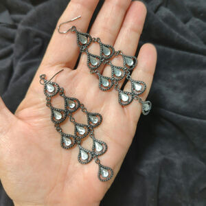 Chandelier Drop Earrings French Hook Rhinestones Black Goth Punk Glam Whimsigoth